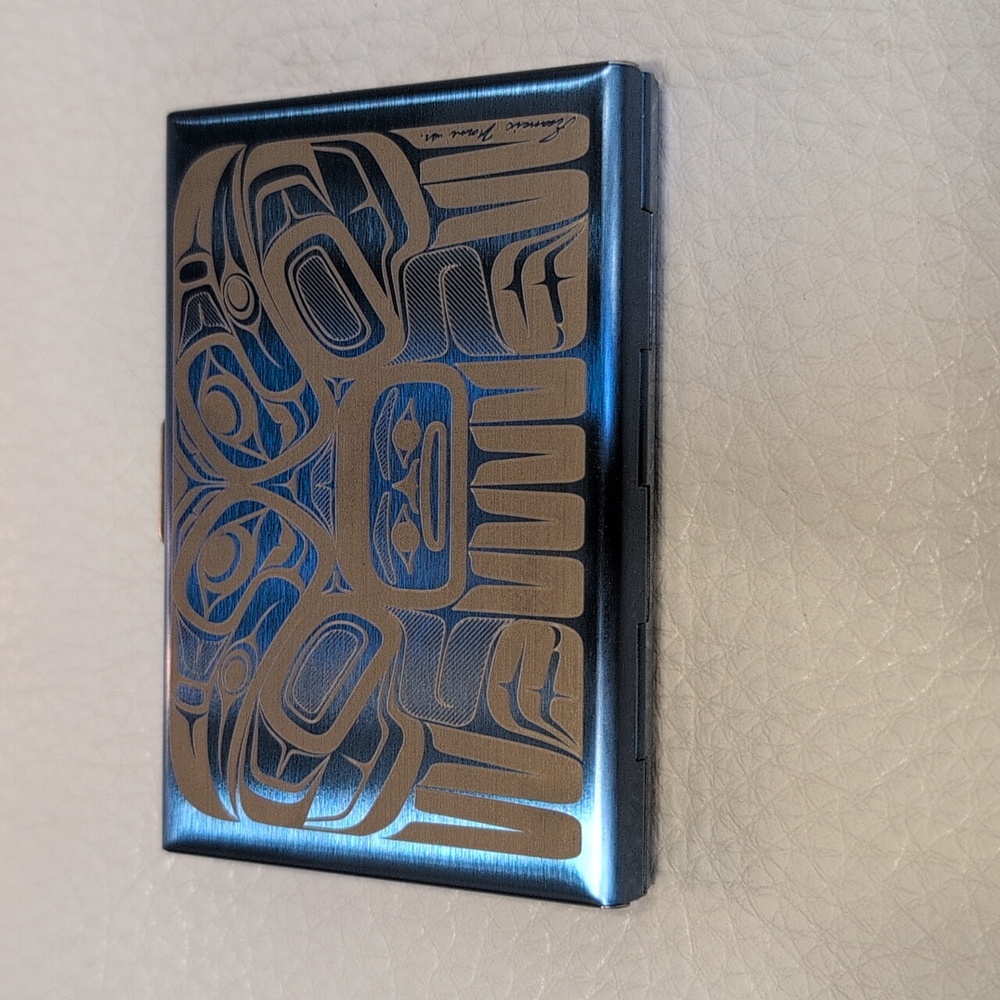 Indigenous Design 'Raven Split' By Francis Horne Etched Stainless Steel Card Cas